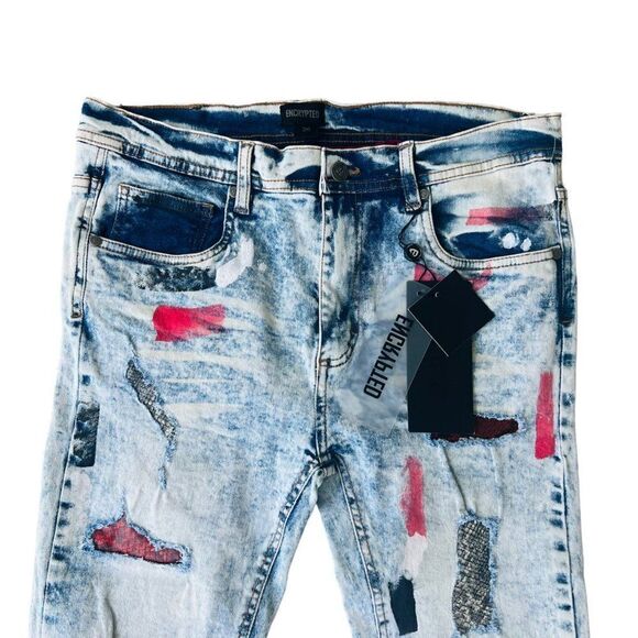 Encrypted Barbados Distressed Skinny Fit Ice Wash Paint Jeans E824583-IW Youth 2 - Picture 7 of 13